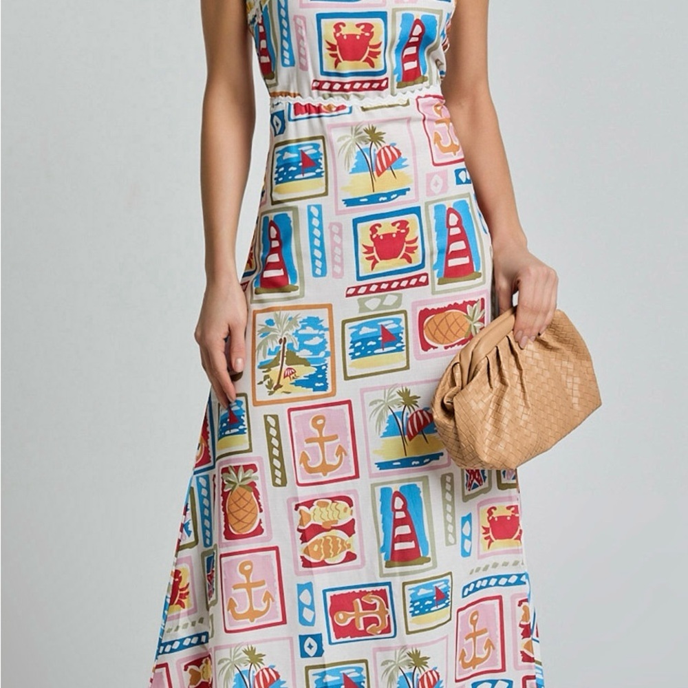 Search for Sanity Colorful Nautical Print Maxi Dress w/Rik Rak - Picture 2 of 6